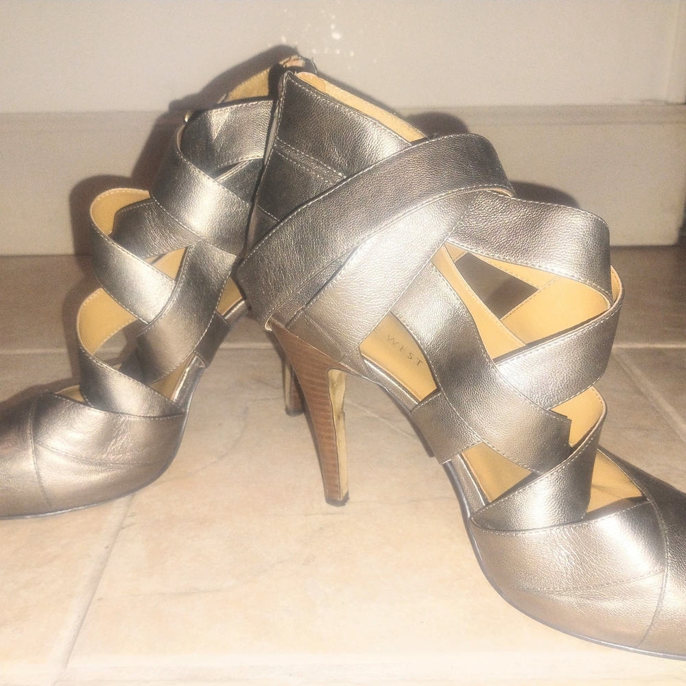 Nine West Metallic Silver Crisscross High Heel Sandals